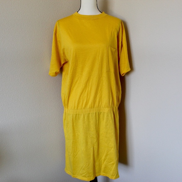Vintage Marigold Yellow Elastic Waist T-Shirt Dress - Picture 1 of 10